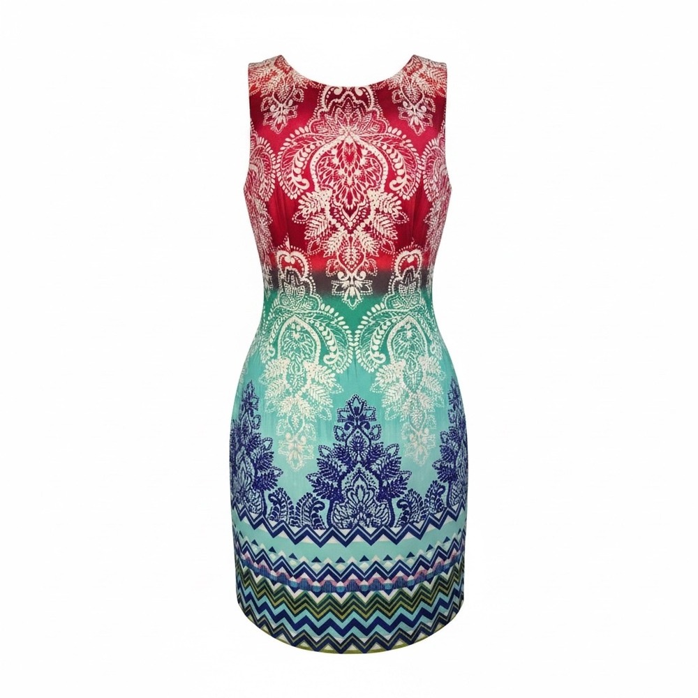 AGB Sheath Sleeveless Paisley Multicolor Hombre Dress Size 12 Colorful Festive